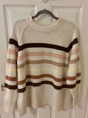 Aerie unREAL Crew Sweater Koko Brown Stripe Small